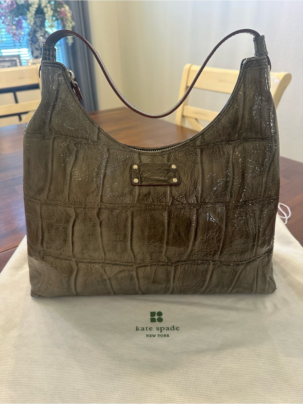 kate spade Olive Croc-Embossed Shoulder Hobo